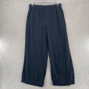 Old Navy Pants Womens Small Petite Black Wide Leg High Rise Linen Blend Pull On